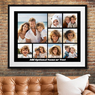 Schwarze 9-Foto-Quadrat-Collage - mit weißer Schri Poster