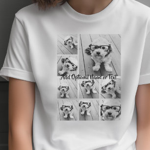 Schwarze 9-Foto-Quadrat-Collage - mit weißer Schri T-Shirt