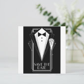 Schwarze Abendgarderobe Champagner Save The Date (Stehend Vorderseite)