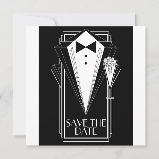 Schwarze Abendgarderobe Champagner Save The Date (Vorderseite)