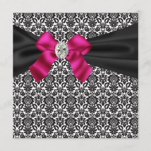 Schwarze Abendgarderobe-Party Rosa Schwarze Damast Einladung