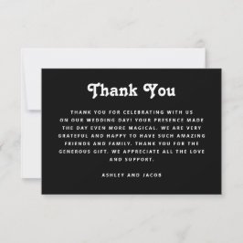 Schwarze Abendhochzeit | Formale elegante Typograf Dankeskarte