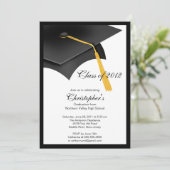 Schwarze Absolvent-Kappen-Abschluss-Party Einladung (Stehend Vorderseite)