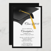 Schwarze Absolvent-Kappen-Abschluss-Party Einladung (Vorne/Hinten)