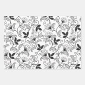 Schwarze Abstrakte Blüte auf weißem Hintergrund Geschenkpapier Set (Vorderseite 3)