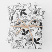 Schwarze Abstrakte Blüte auf weißem Hintergrund Geschenkpapier Set (Beispiel)