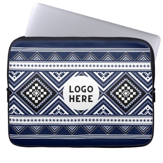Schwarze Abstrakte ethnisch geometrische Muster mi Laptopschutzhülle (Vorderseite)
