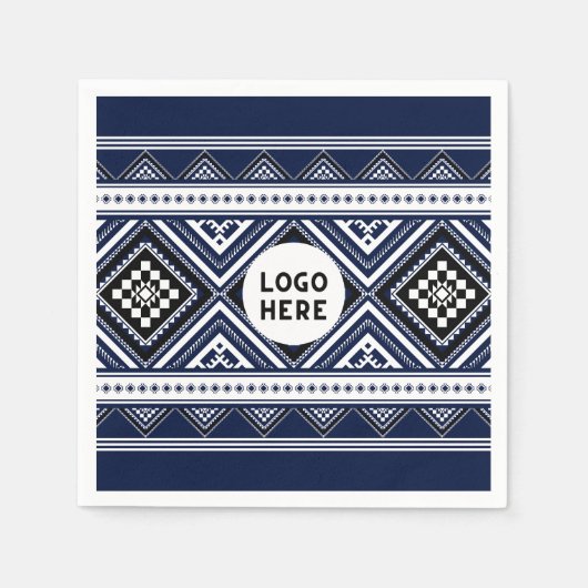 Schwarze Abstrakte ethnisch geometrische Muster mi Serviette (Vorderseite)