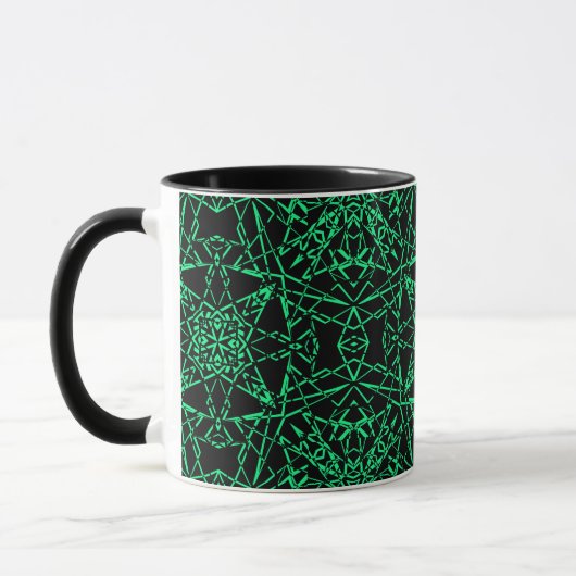 Schwarze abstrakte, moderne Spinnennetzlinien neon Tasse (Links)
