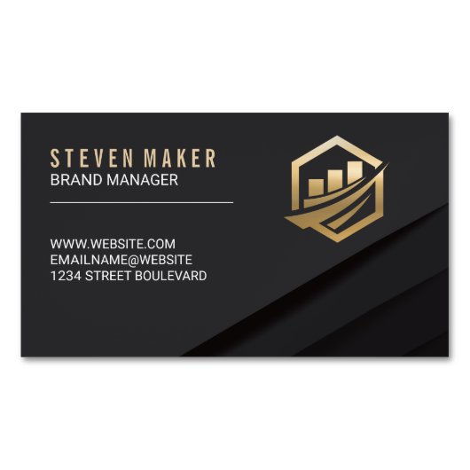 Schwarze Abstrakte Panels | Gold Financial Icon Magnetische Visitenkarte (Vorderseite)