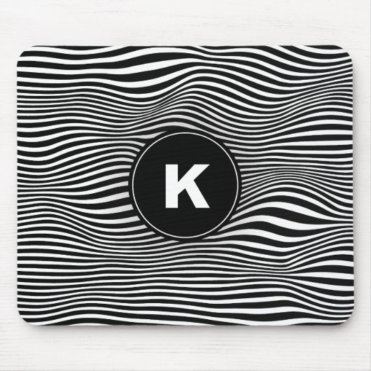 Schwarze Abstrakte Wave Lines Mousepad (Vorne)
