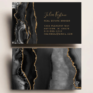 Schwarze Achat-Geode Gold-Glitter Immobilien Visitenkarte