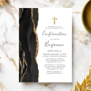 Schwarze Achat-Gold-Glitter-Firmung Einladung