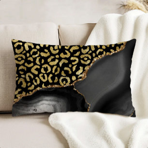 Schwarze Achat-Gold-Glitter-Leopardenflecken Dekokissen