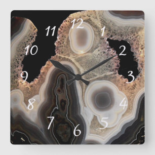 Schwarze Achat-Imitat-Marmorstein-Edelstein-Uhr Quadratische Wanduhr