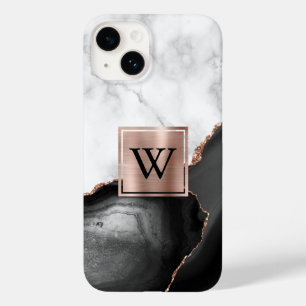 Schwarze Achat-Roségold-weiße Marmor-Monogramm Case-Mate iPhone 14 Hülle