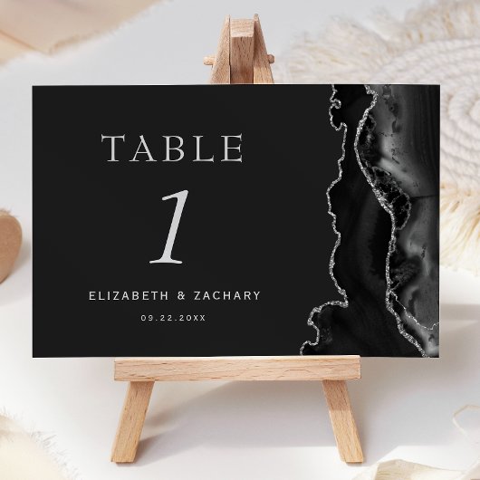 Schwarze Achat-Silber-Dunkle Hochzeit Tischnummer