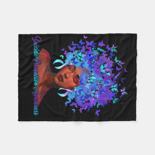 Schwarze Afrikanerin Afro Aquamariner und Lila Sel Fleecedecke (Vorderseite (Horizontal))