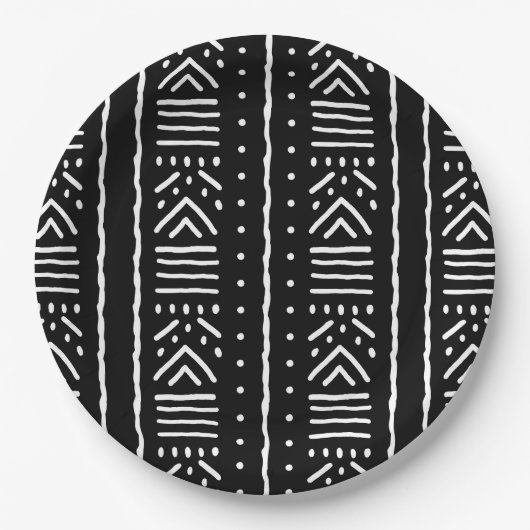 Schwarze afrikanische Bogolan-Design-Papierteller Pappteller (Vorderseite)