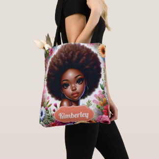 Schwarze Afro Amerikanerin mit Afro Tasche