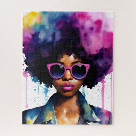 Schwarze Afro Haare und Sonnenbrillen Rainbow Art Puzzle