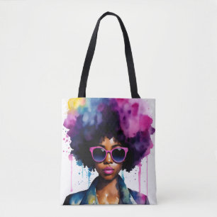 Schwarze Afro Haare und Sonnenbrillen Rainbow Art Tasche