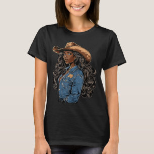 Schwarze afroamerikanische Cowgirl Western Country T-Shirt