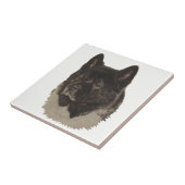 Schwarze Akita mit weißer Brustkorbporträt Fliese (Seite)