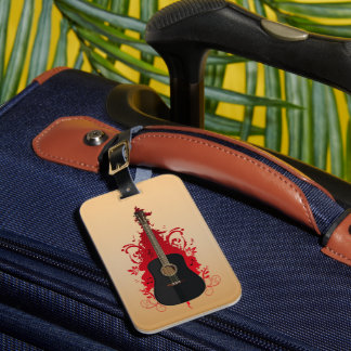 Schwarze Akustikgitarre Goldener Farbverlauf Musik Gepäckanhänger