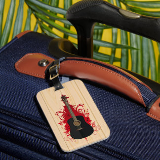 Schwarze Akustikgitarre Natürliches Holz Musiklieb Gepäckanhänger