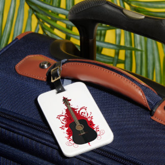 Schwarze akustische Gitarre roter moderner Musikli Gepäckanhänger