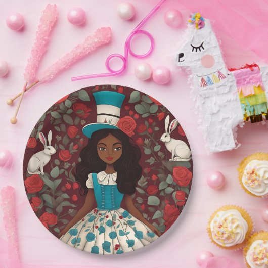 Schwarze Alice im Wunderland Pappteller (Party)