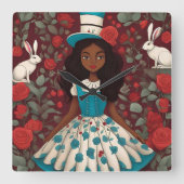Schwarze Alice im Wunderland Quadratische Wanduhr (Vorderseite)