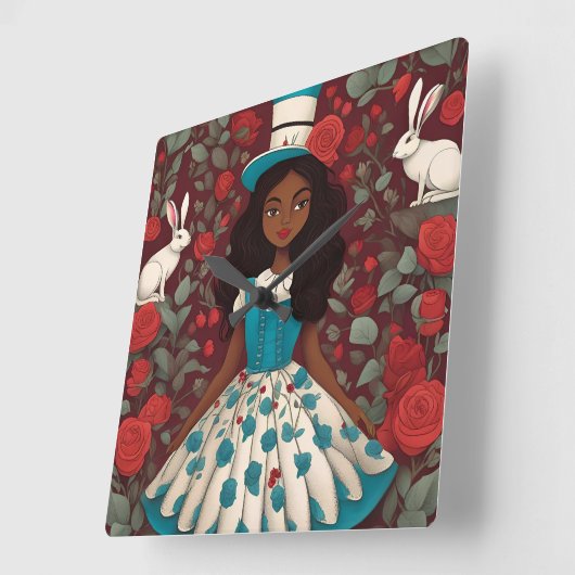 Schwarze Alice im Wunderland Quadratische Wanduhr (Winkel)