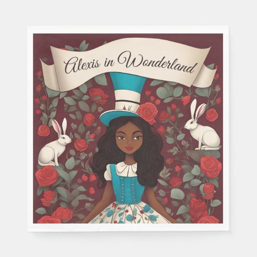 Schwarze Alice im Wunderland Serviette (Vorderseite)