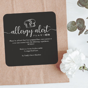 Schwarze Allergie-Warnung Weizen Gluten Brot Minim Quadratischer Aufkleber