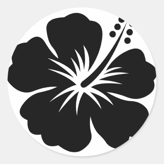 Schwarze Aloha Blume Runder Aufkleber (Vorderseite)