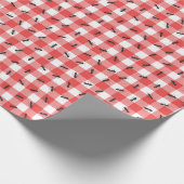 Schwarze Ameisen auf Gingham Karo Geschenkpapier (Ecke)