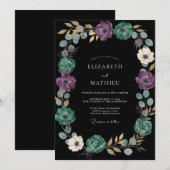 Schwarze Amethyst-Girlande Hochzeit Einladung (Vorne/Hinten)