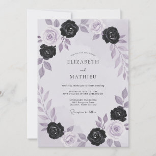 Schwarze Amethyst-Rosen-Hochzeit Einladung