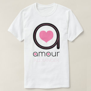 Schwarze Amour Liebe, rosa Herz, Name Personalisie T-Shirt