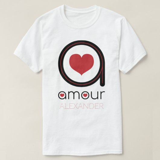 Schwarze Amour Liebe, Rotes Herz, Name Personalisi T-Shirt (Design vorne)