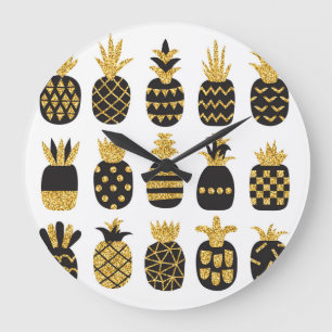 Schwarze Ananas: Einzigartiges texturiertes Set Große Wanduhr