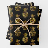 Schwarze Ananas Polka Dots Streifen fest Geschenkpapier Set (Beispiel)