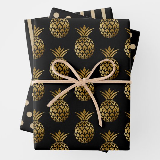 Schwarze Ananas Polka Dots Streifen fest Geschenkpapier Set (Beispiel)