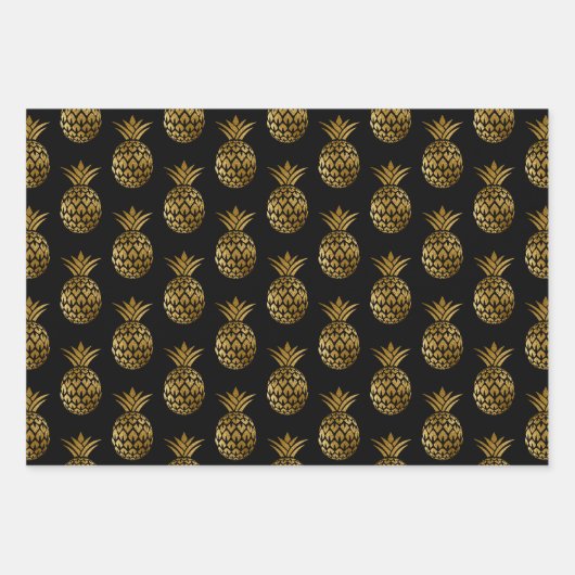 Schwarze Ananas Polka Dots Streifen fest Geschenkpapier Set (Vorderseite)