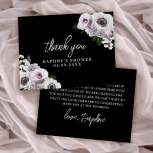 Schwarze Anemone und lila Blumen-Brautparty-Flat Dankeskarte