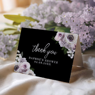 Schwarze Anemone & Violette Florale Brautparty Gef Dankeskarte