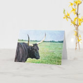 Schwarze Angus Kuh Art Note Card Karte (Gelbe Blume)