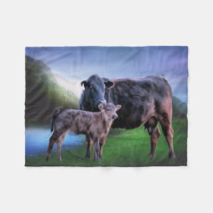 Schwarze Angus-Kuh mit Kalb Fleecedecke